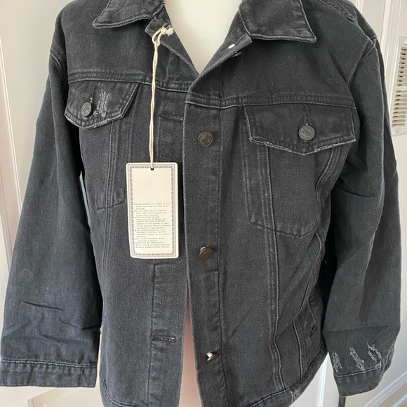NWT Seven Black Denim Boho Distressed Jean Jacket - Picture 5 of 12